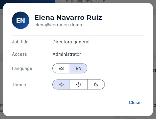 The «My profile» dialog.
