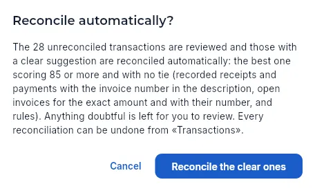 Before reconciling automatically, Aeromec explains what it is going to do (not run).