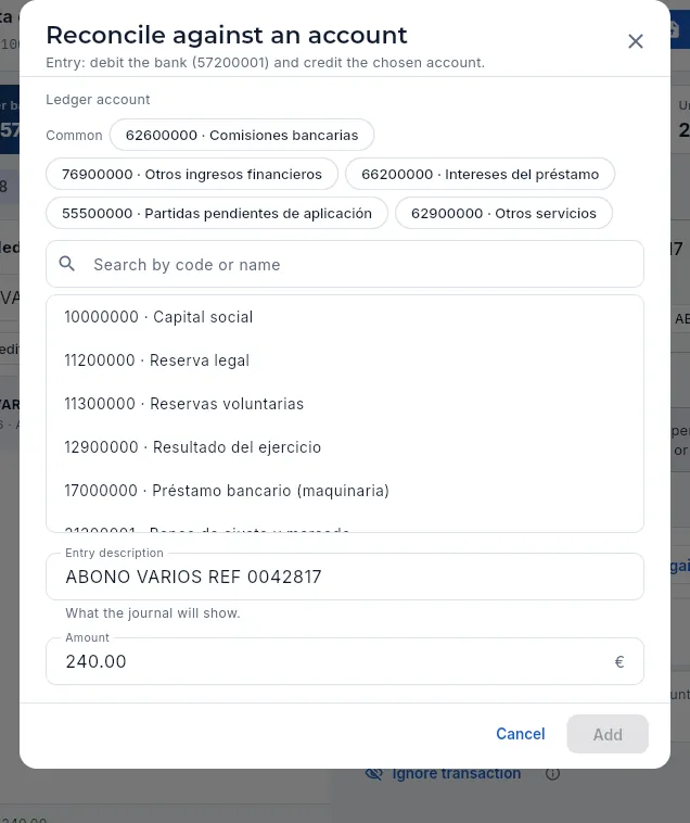Posting the €240 credit against a ledger account.