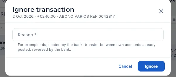 Ignoring a transaction that should not be posted.