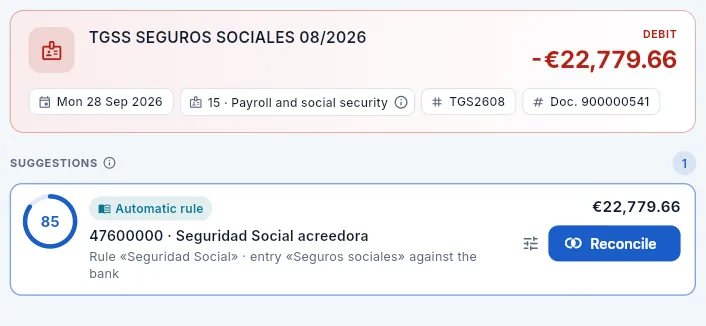 A recurring charge with no invoice, handled by a rule.