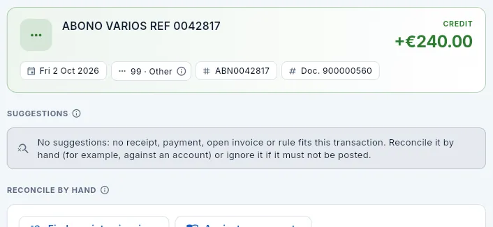 A credit that matches nothing.