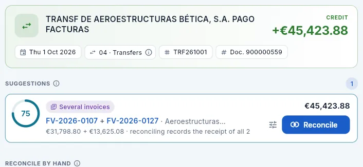 A customer paying two invoices with a single transfer.