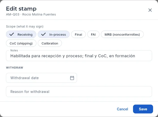 Stamp AM-Q03 of Rocío Molina: its scope and its withdrawal (not saved).