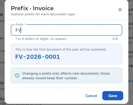 Changing the invoice prefix.