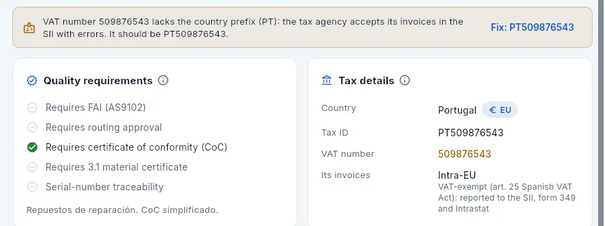 Linha Técnica MRO (Lisbon): their VAT number lacks the Portuguese prefix.