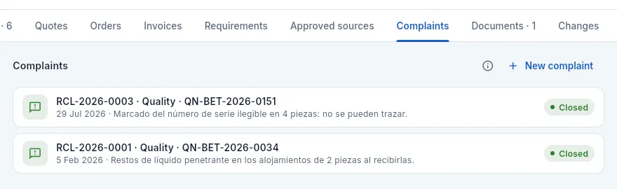 Aeroestructuras Bética's complaints.