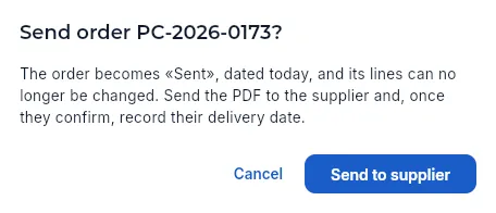Sending the draft to the supplier (not confirmed).