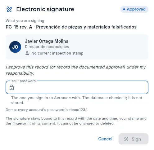 Javier approves PG-15 rev. A: the electronic signature (not signed).