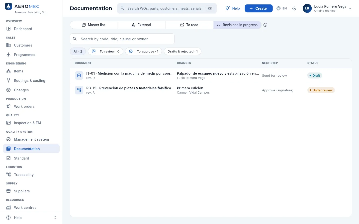 Documentation → Revisions in progress.