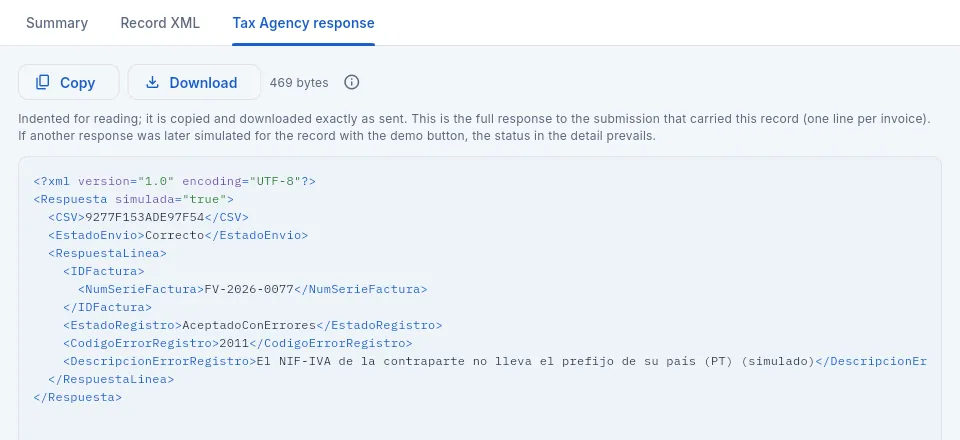 The AEAT's response to the submission of that record.