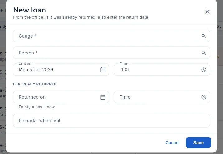 New loan from the office (not saved).