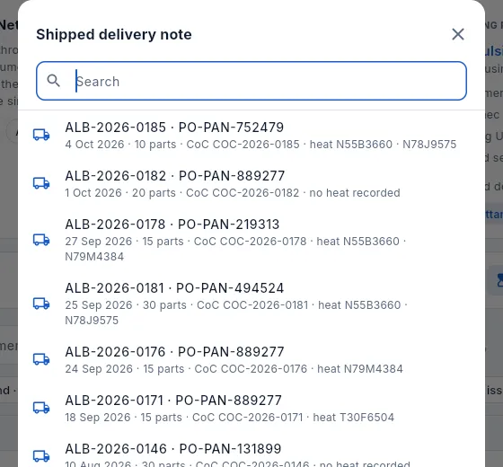 Choosing the delivery note the ASN is generated from.