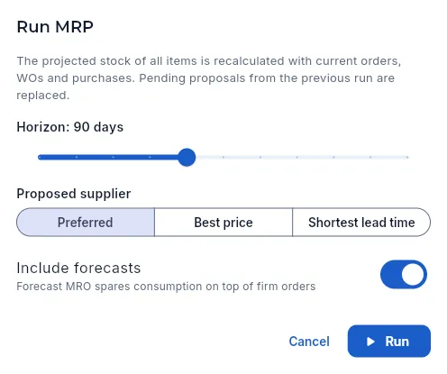 The run options (not run).