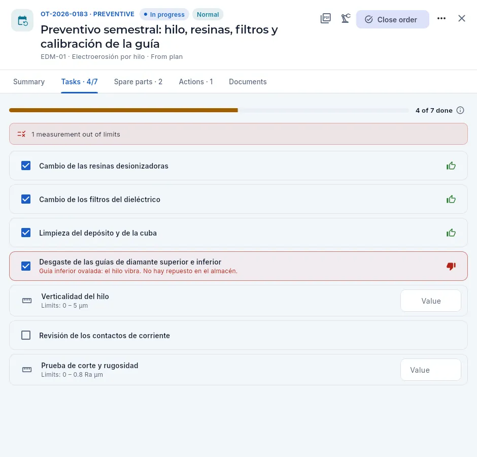 The tasks of EDM-01's half-yearly preventive maintenance, in progress.