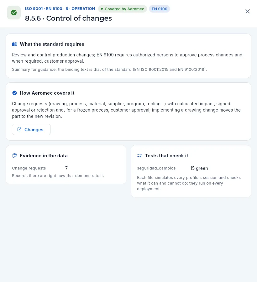 Clause 8.5.6, control of changes.