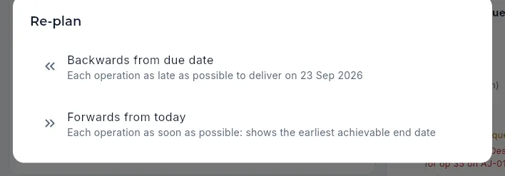 «Re-plan»: backwards or forwards.