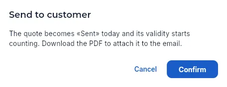 Sending a quote that has not been reviewed: Aeromec asks for the contract review first (it is not sent).