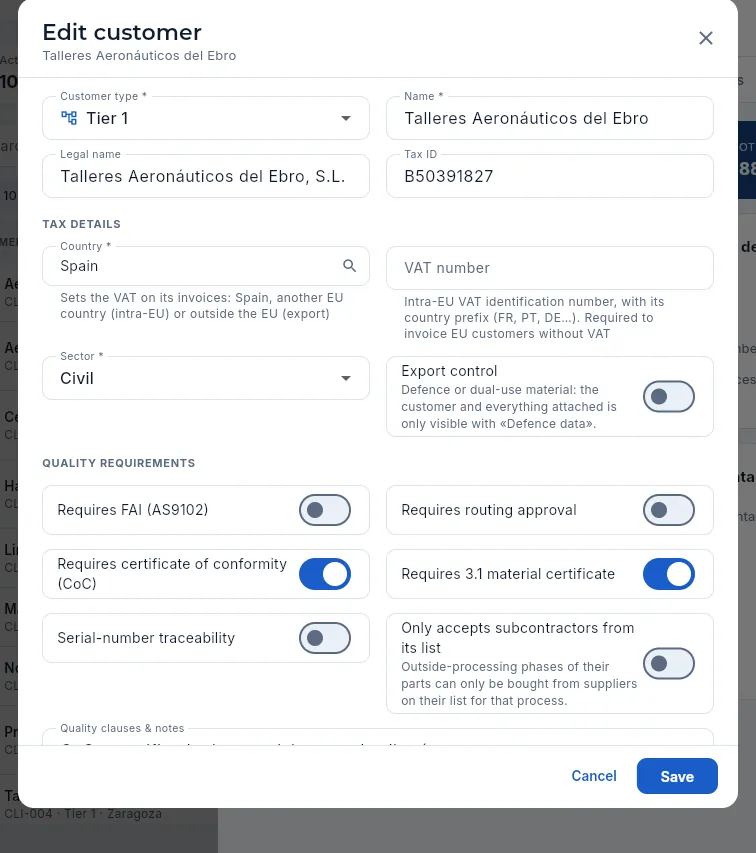 The form to edit a customer.