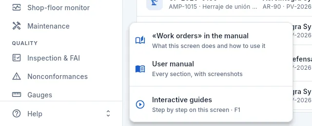 The «Help» menu at the foot of the side bar.