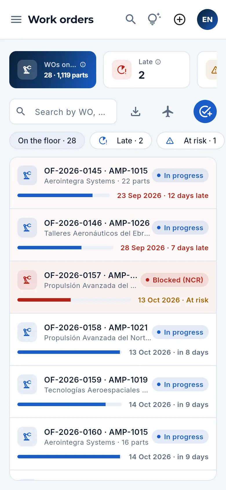 Work orders on a phone.