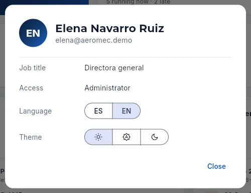 «My profile», in the user menu.