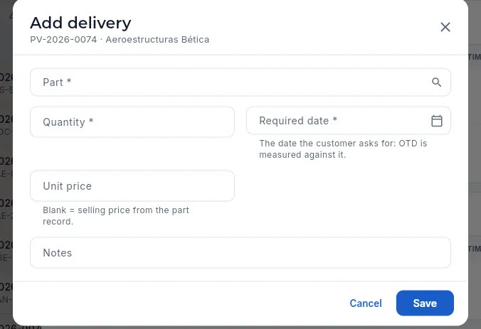 A new delivery (not saved).