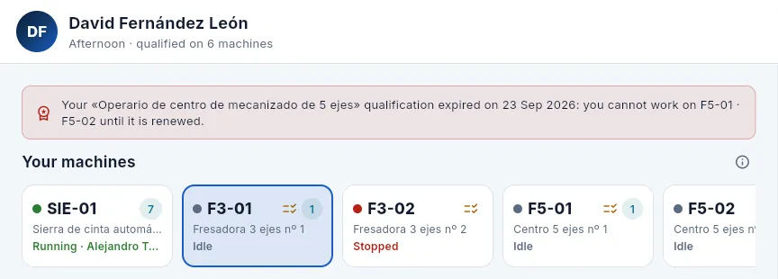 David's 5-axis qualification has expired (the terminal on a wider screen).