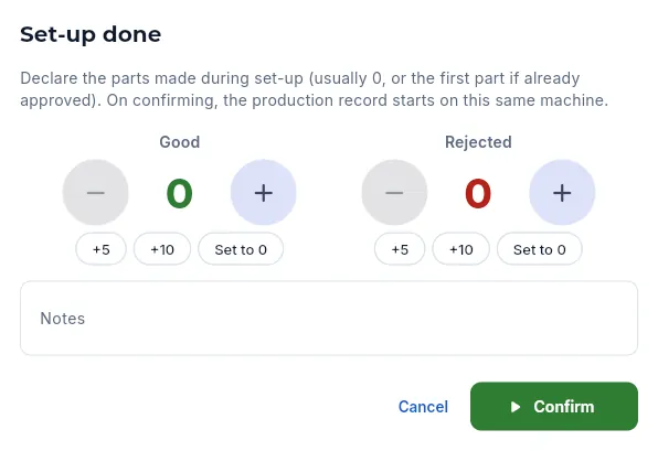 «Set-up done» (not confirmed).