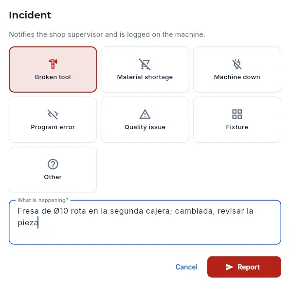 Reporting an incident (not sent).