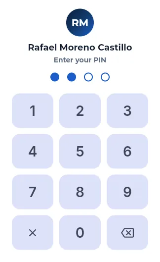 The PIN keypad, with two digits entered.