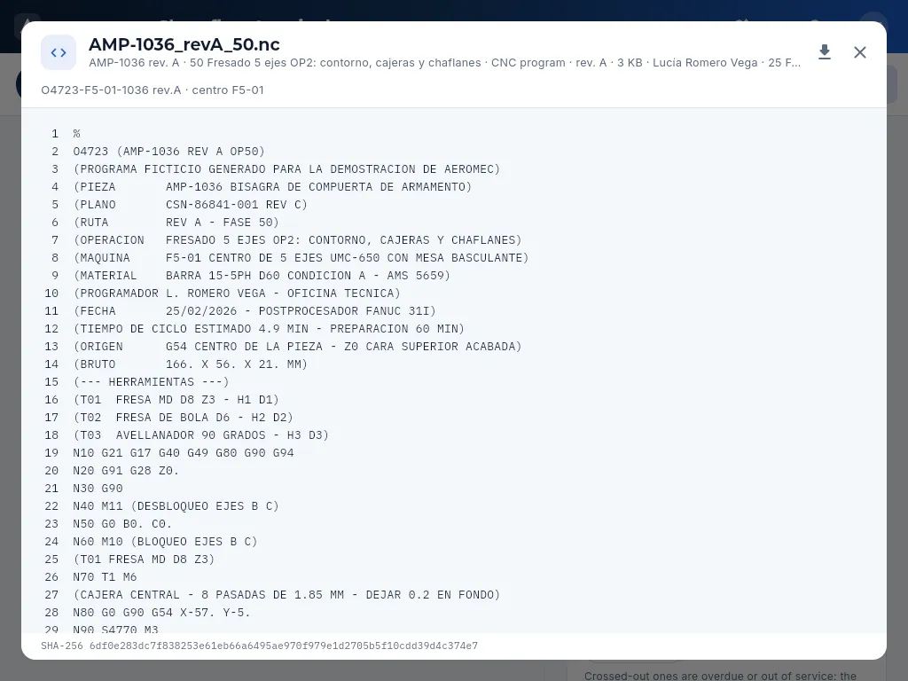 The operation's CNC program, opened on the tablet.