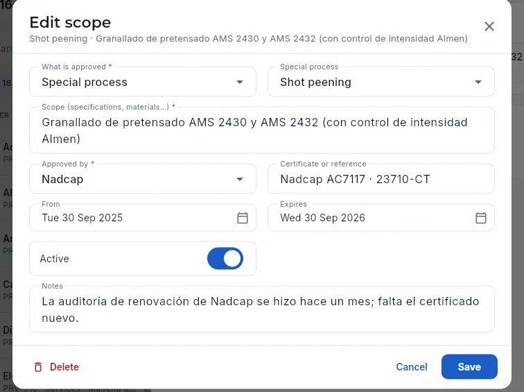 Editing the expired scope to record the renewed certificate (not saved).