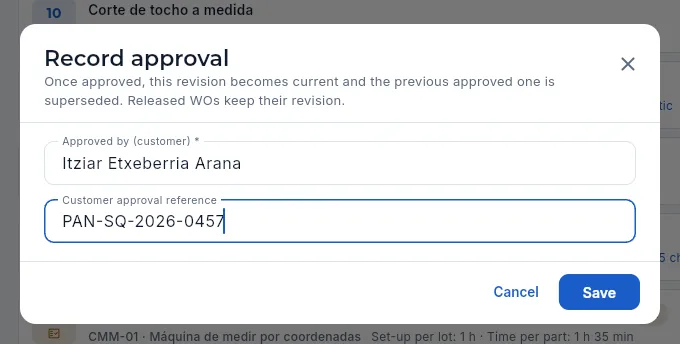 «Record approval» (not saved).
