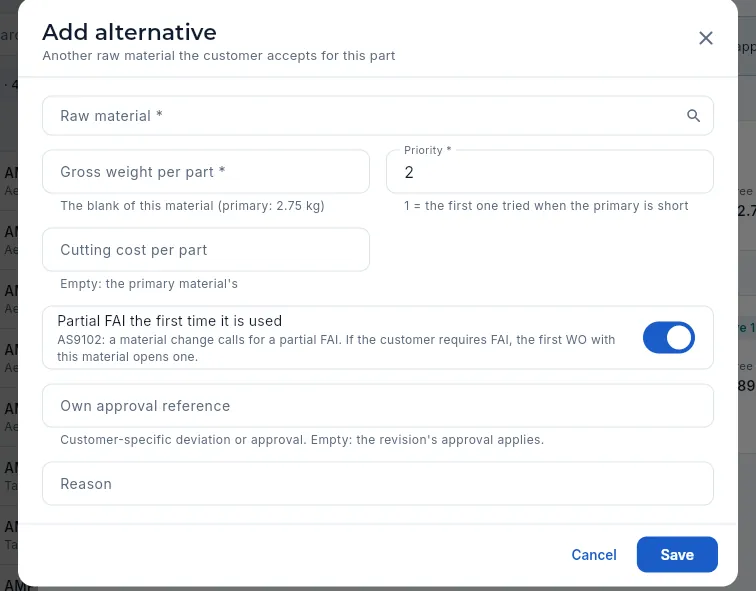 The «Add alternative» form (not saved).