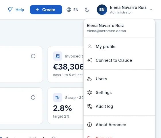 On a computer: your user menu, at the top right.