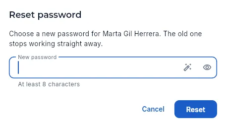 Resetting a user's password.