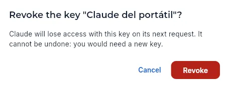 Revoking a key asks for confirmation.