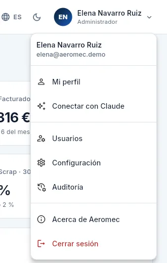 El menú de la administradora.