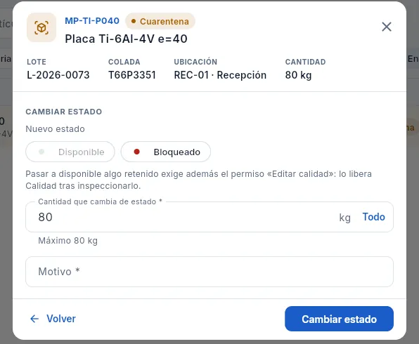 El mismo diálogo visto por José Luis (Almacén): puede bloquear, pero no liberar.