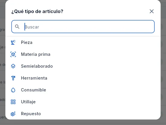 «¿Qué tipo de artículo?», el primer paso del alta.