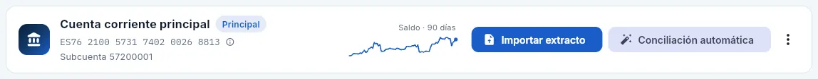 La tarjeta de la cuenta: identificación, evolución del saldo y las acciones de la sección.