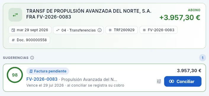 Una transferencia de una factura que aún no estaba cobrada en Aeromec.