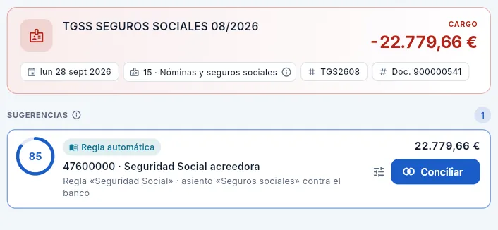 Un cargo repetitivo sin factura que resuelve una regla.