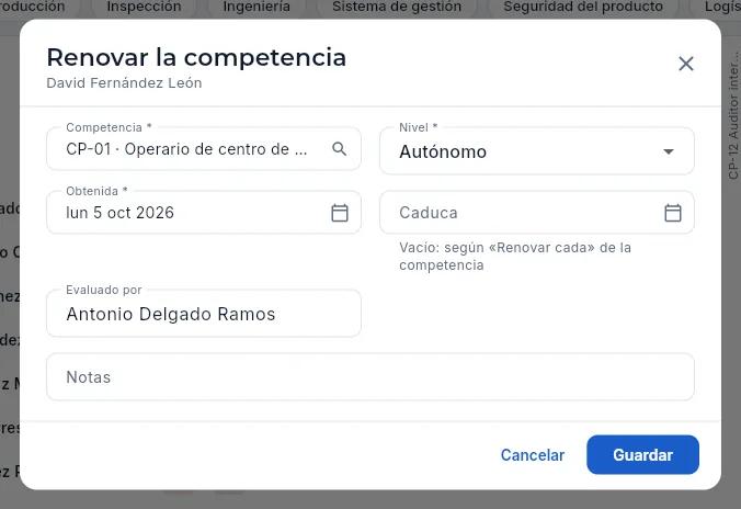 Renovar la cualificación de 5 ejes de David (sin guardar).