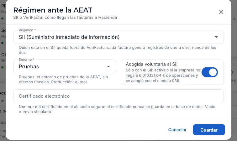 Régimen ante la AEAT.