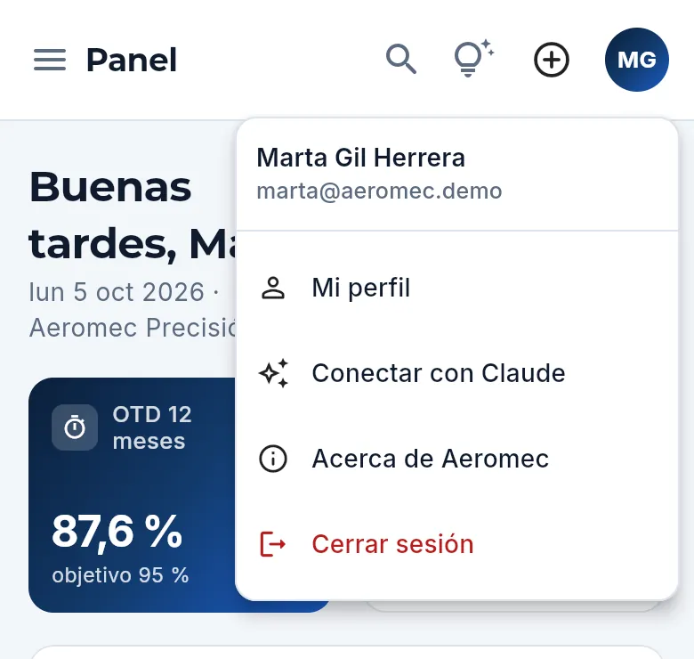 En el móvil: el mismo menú, en tus iniciales.