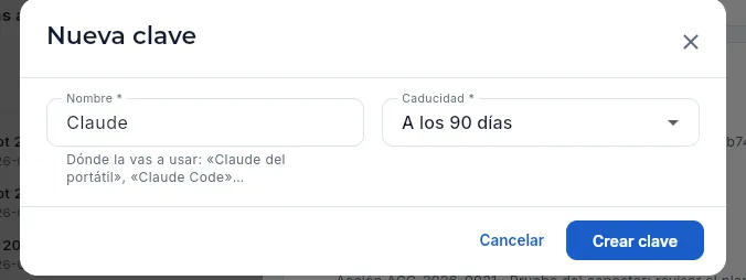Una clave nueva: su nombre y cuándo caduca.