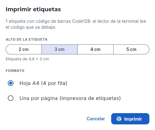 Imprimir la etiqueta de un instrumento.