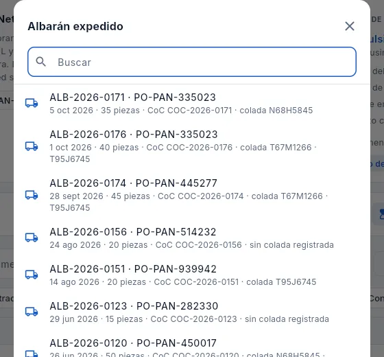 Elegir el albarán del que se genera el ASN.
